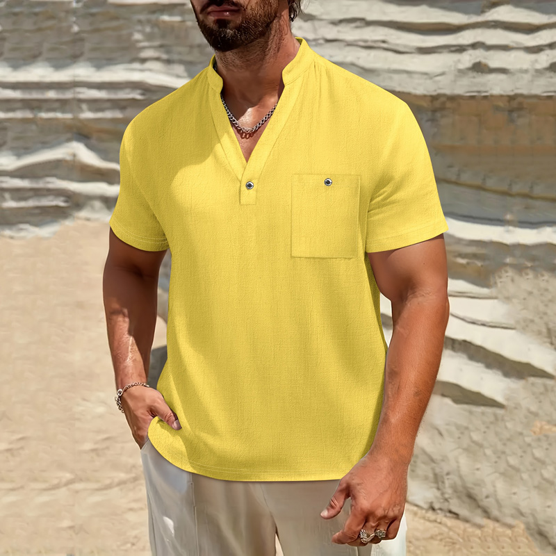 Linen Shirt Summer - Men's Cotton Linen Henley Shirt Short