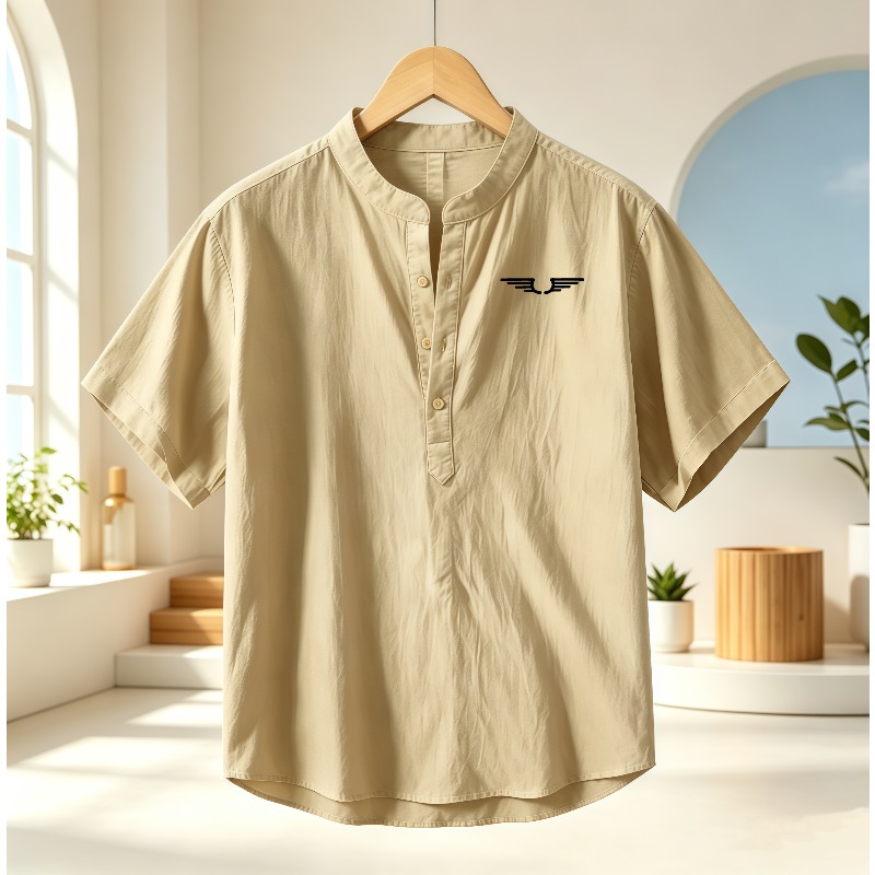 Linen Shirt Summer - Men's cotton and linen Henley collar