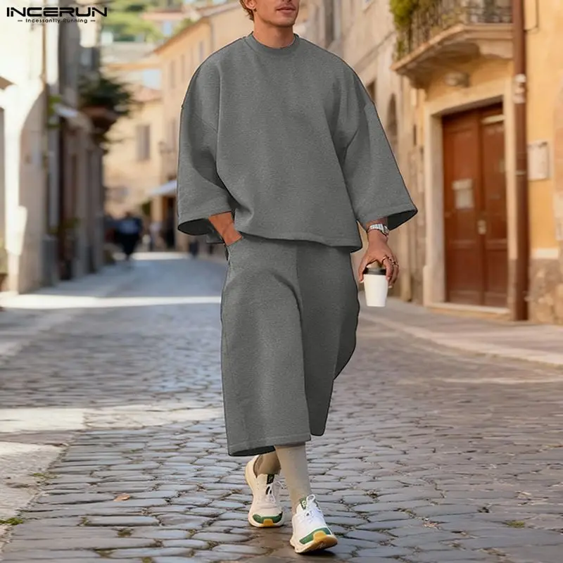 Men'S Fashion Hoodie - INCERUN Men Sets Solid Color Baggy