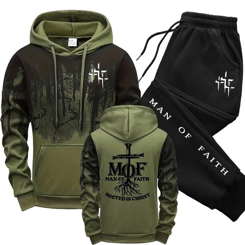 Men'S Fashion Hoodie - Man of Faith Men's Tracksuit Hoodie&sweatpants