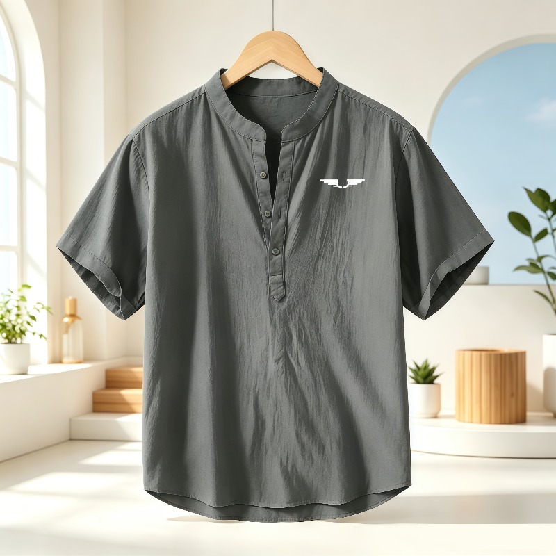 Men's cotton and linen Henley  - đánh giá và giá Linen Shirt Summer