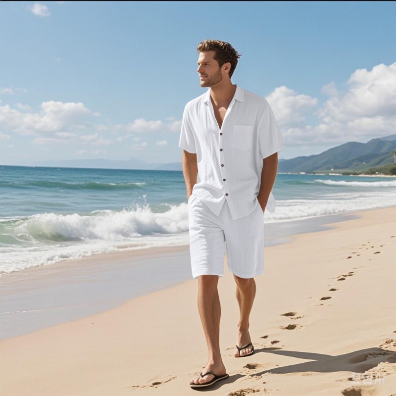 Men Linen Blend Camp Collar Sh - đánh giá và giá Linen Shirt Summer