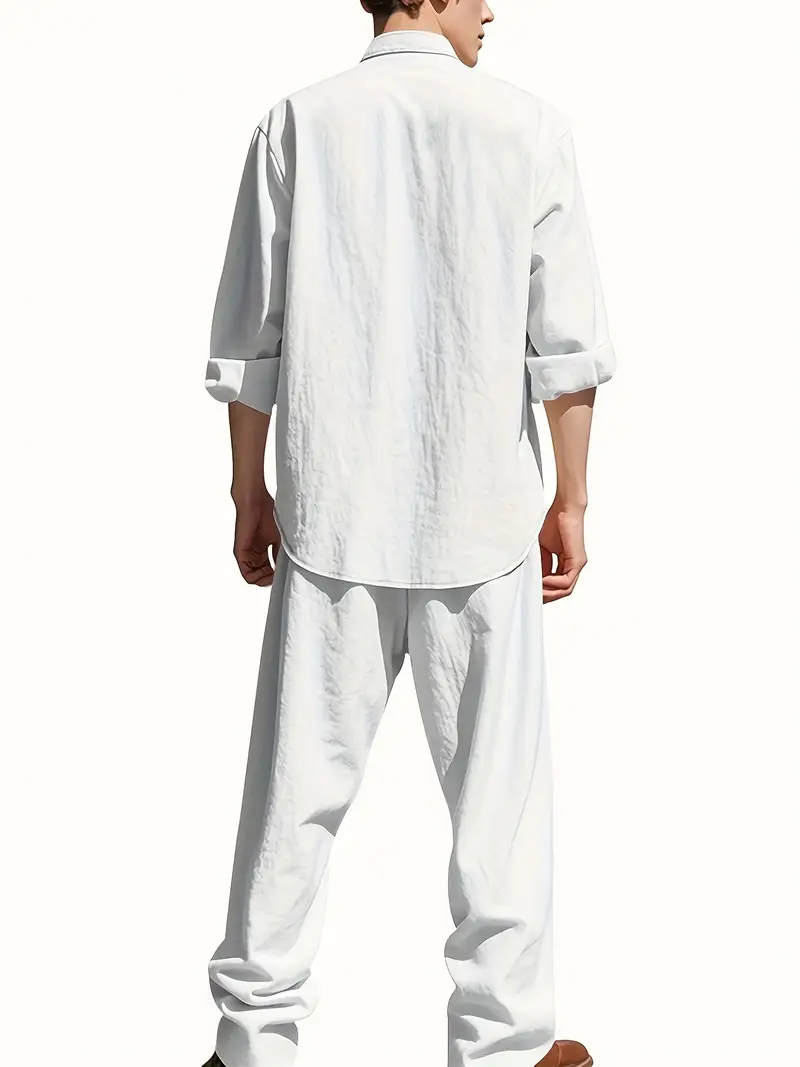 Men's White Linen Suit Set Lon - đánh giá và giá Linen Shirt Summer