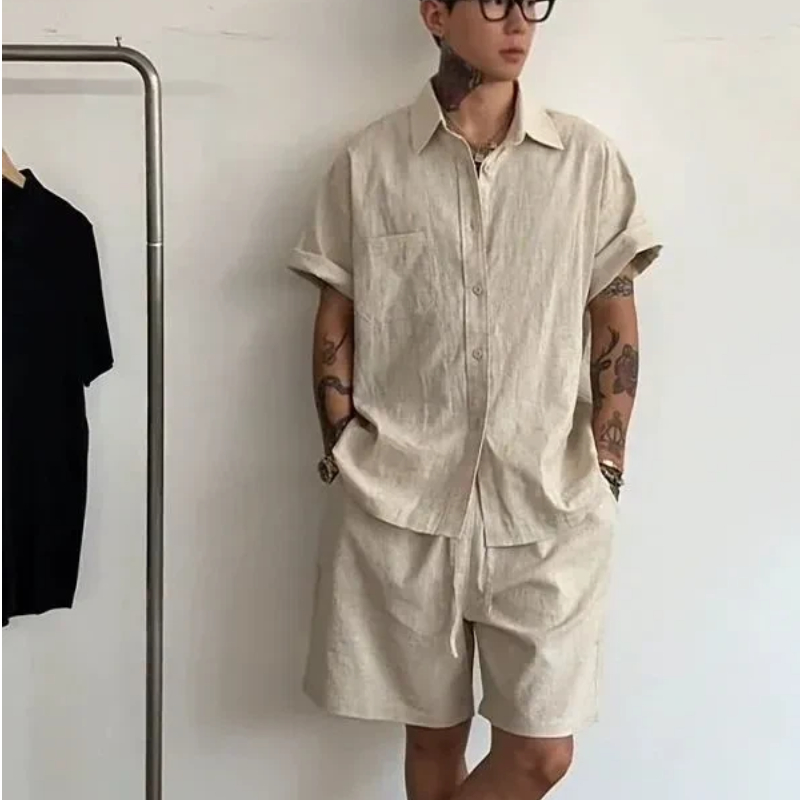Mens Linen Cotton 2 Piece Set  - đánh giá và giá Linen Shirt Summer