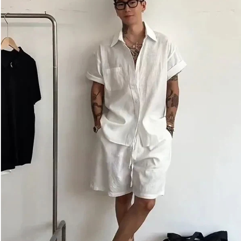 Mens Linen Cotton 2 Piece Set  - đánh giá và giá Linen Shirt Summer