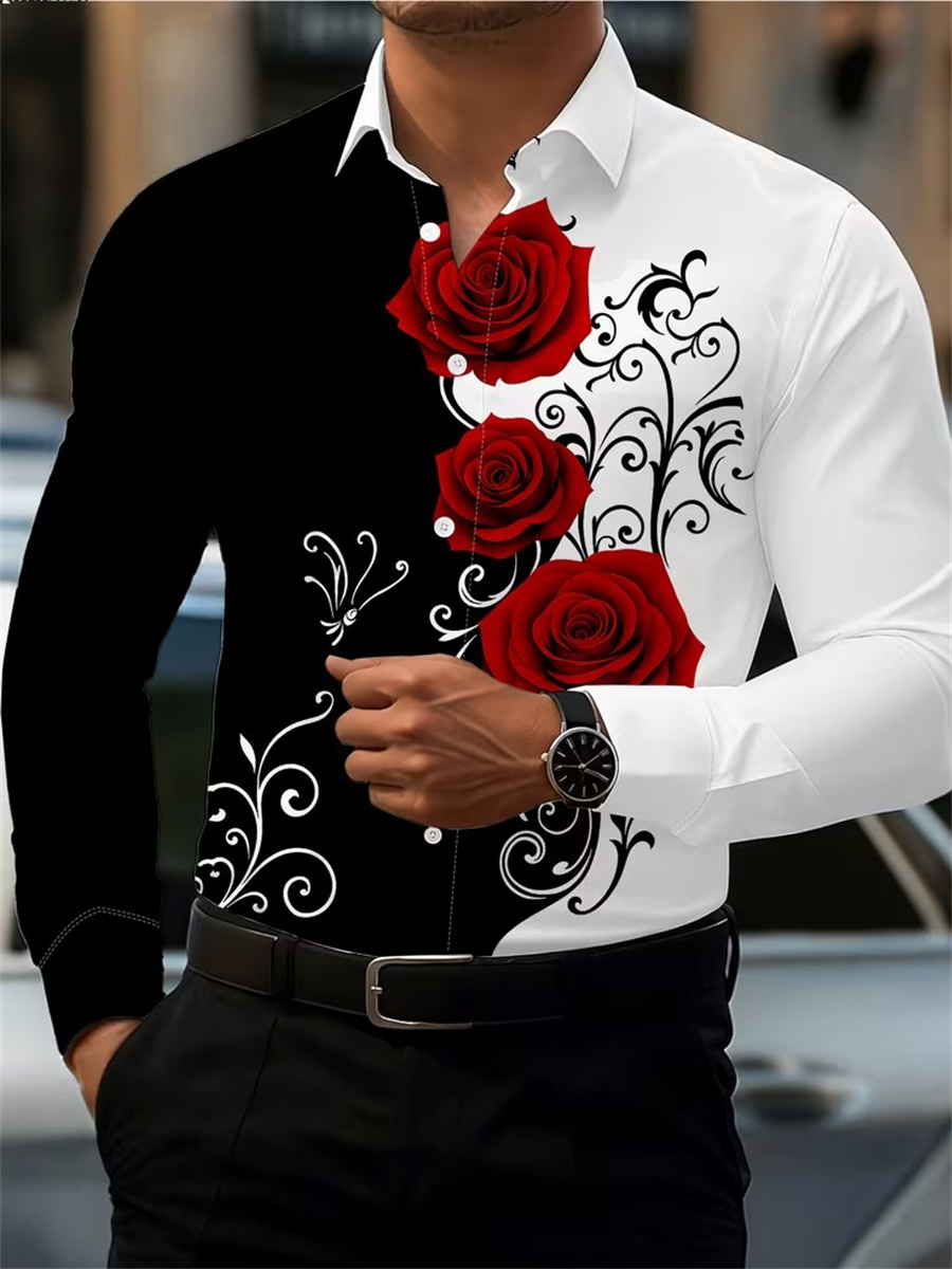 Men's Red Rose Print Long-Slee - đánh giá và giá Men'S Fashion