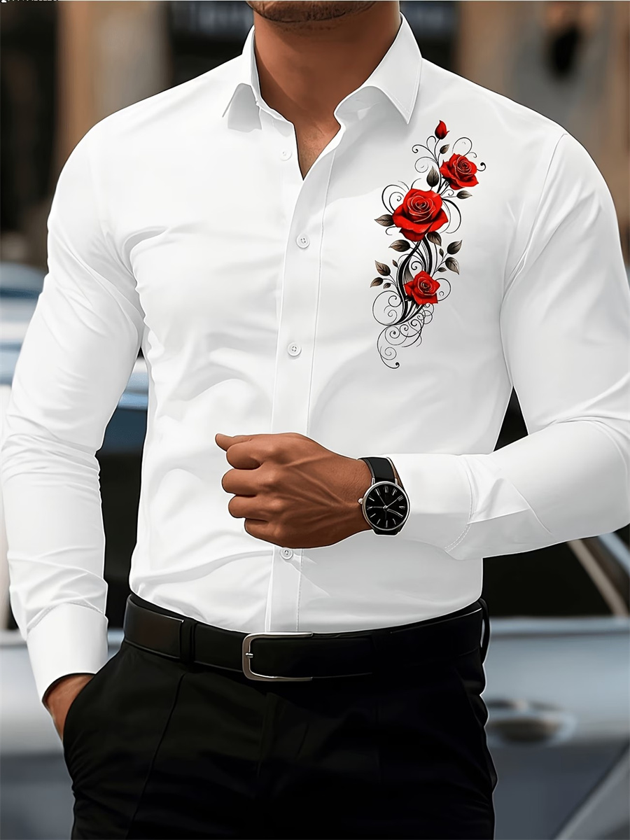 Men's Red Rose Print Long-Slee - đánh giá và giá Men'S Fashion