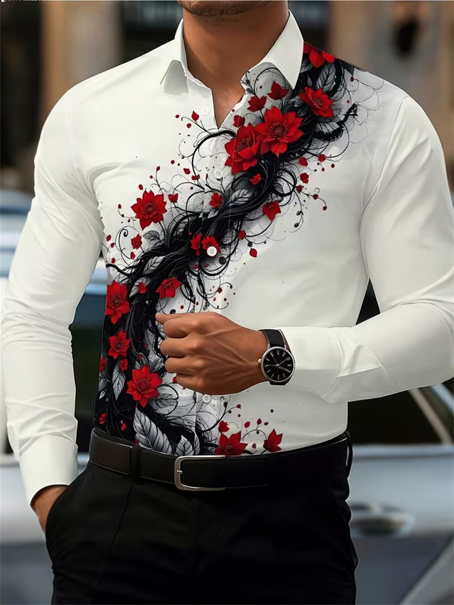 Men's Red Rose Print Long-Slee - đánh giá và giá Men'S Fashion
