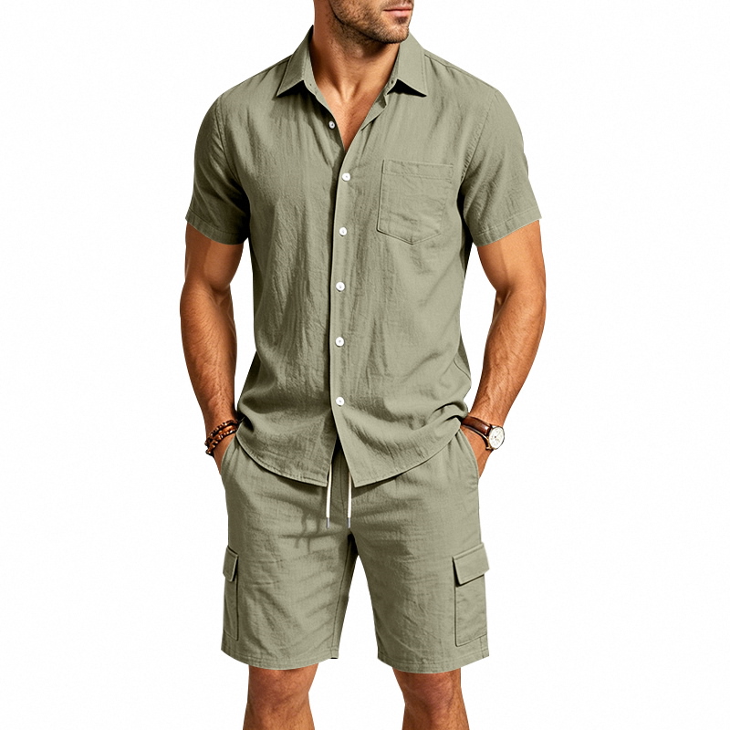 Men Summer American Linen Two  - đánh giá và giá Linen Shirt Summer
